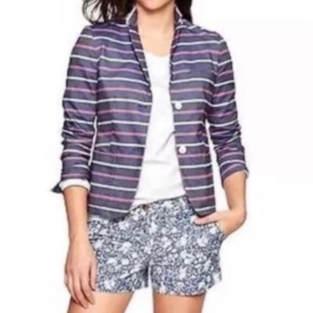 Gap The Academy Blazer Navy Blue Pink Striped Cotton Jacket Womens Size 4‎